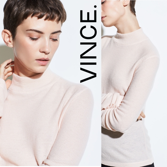 Vince Sweaters - Vince Wool-Cashmere Waffle Mock Neck Sweater